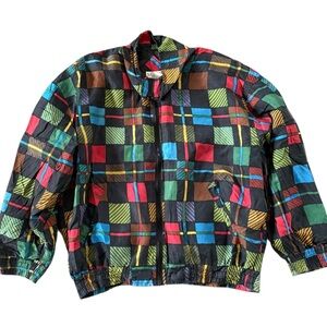Vintage Selene Sport Plaid Silk Windbreaker Jacket - XL